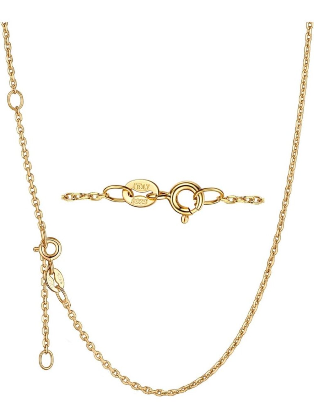 Thin & Sturdy 925 Sterling Silver Necklace Chain for Women - Gold Plated